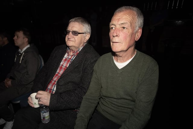 Two members of famous boxing dynasty families in Derry - Eugene Duffy and Gerry Duddy - at Tuesday's premiere.