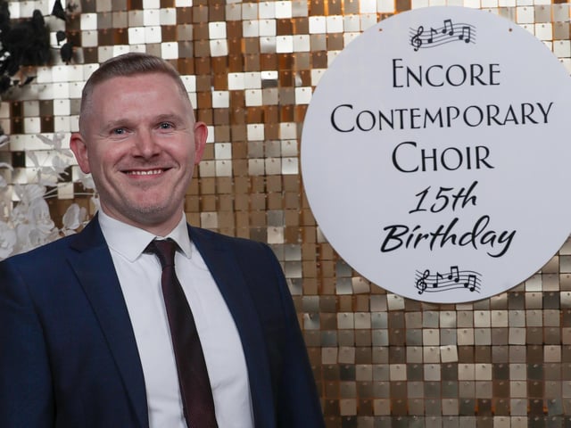 Encore Contemporary Choir 15th Anniversary dinner held in The Ebrington Hotel. Emmet Doherty, Encore’s founder and Musical Director Lorcan Doherty