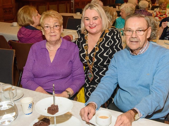 The Mayor Councillor Sandra Duffy once again welcomed people to the Guildhall as she hosted another popular Derry City and Strabane District Council Tea Dance. Included are, Myra and Bill McGinley. Picture Martin McKeown. 09.11.22:.:The Mayor's Tea Dance