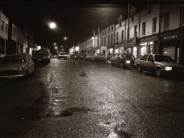 Buncrana town centre by night.