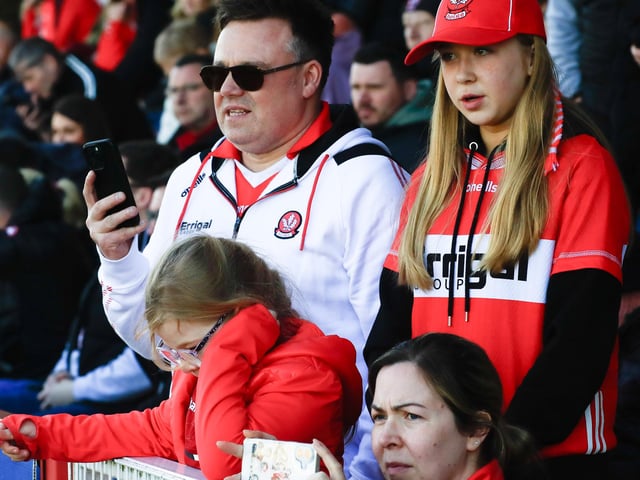 Derry fans at the Ulster GAA Football Championship tie between Derry and Antrim in Celtic Park. (Photo - Tom Heaney, nwpresspics)