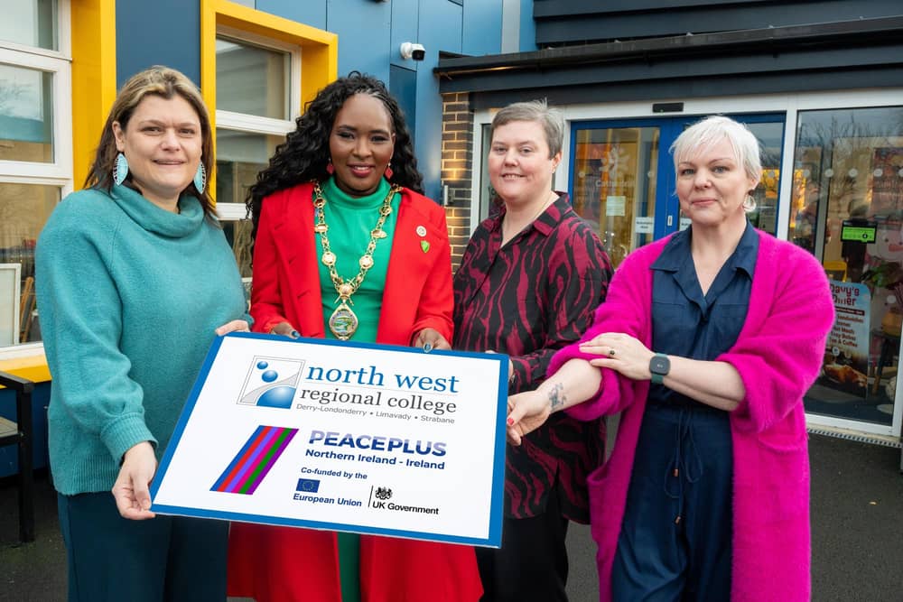Sue Divin, DCSD Council Programme Manager for PEACE, Lilian Seenoi Barr, Mayor of Derry and Strabane District Council, Francine Moran, NWRC Project Manager Inspire, Enthuse, Equip, and Edelle Irwin, NWRC Project Officer pictured at the launch of the programme. Photo: Martin McKeown.