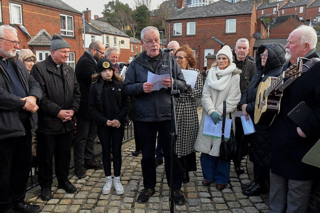 Gerry Duddy reads a statement at the Bloody Sunday Remembrance Service. Photo: George Sweeney, nwpresspics