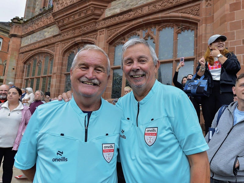 Long serving Foyle Cup referees Martin Dunne and Charlie Kelpie. Photo: George Sweeney