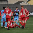 Tempers flare during the game between Institute and Annagh United. Photograph: George Sweeney