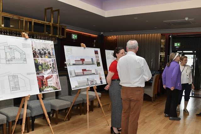 Project designs for the WHSCT’s development proposal for a Cityside Health and Care Centre, at the former Fort George site, displayed at an public Consultation Event held in Da Vinci’s Hotel. Photo: George Sweeney