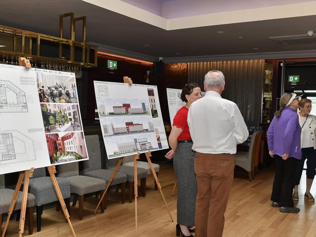 Project designs for the WHSCT’s development proposal for a Cityside Health and Care Centre, at the former Fort George site, displayed at an public Consultation Event held in Da Vinci’s Hotel. Photo: George Sweeney