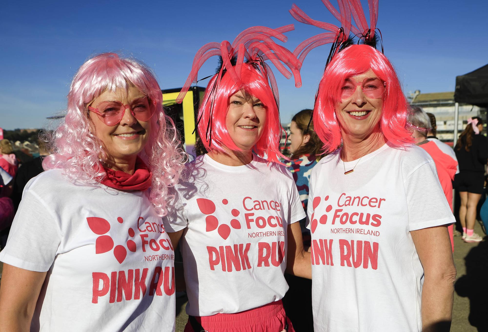 Sisters Sharon, Michelle and Anne at the Cancer Focus NI Pink Run held in Ebrington Square on Sunday. (Photo - Tom Heaney, nwpresspics)