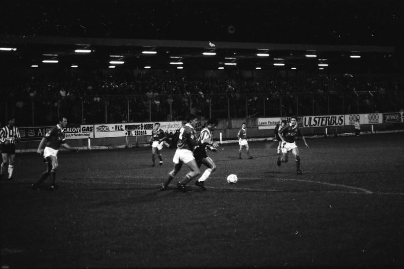 Action from Derry City's mid-season friendly with Everton in February 1992.