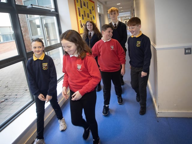 Primary 7 pupils from Ebrington and Drumahoe are given a tour of the school on Monday.