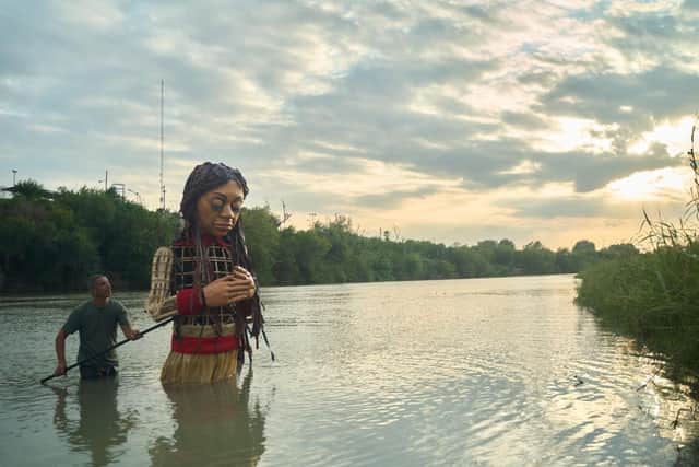 Amal crossing the Rio Grande at Loredo border crossing in the USA. Photo: The Walk Productions/Bryan de la Garza
