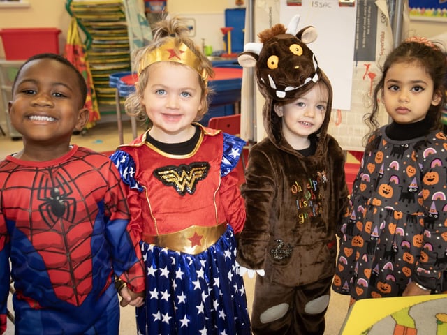 Spider-Man, Wonder Woman, The Gruffalo and a Scary Pumpkin get together at Model PS on Thursday.