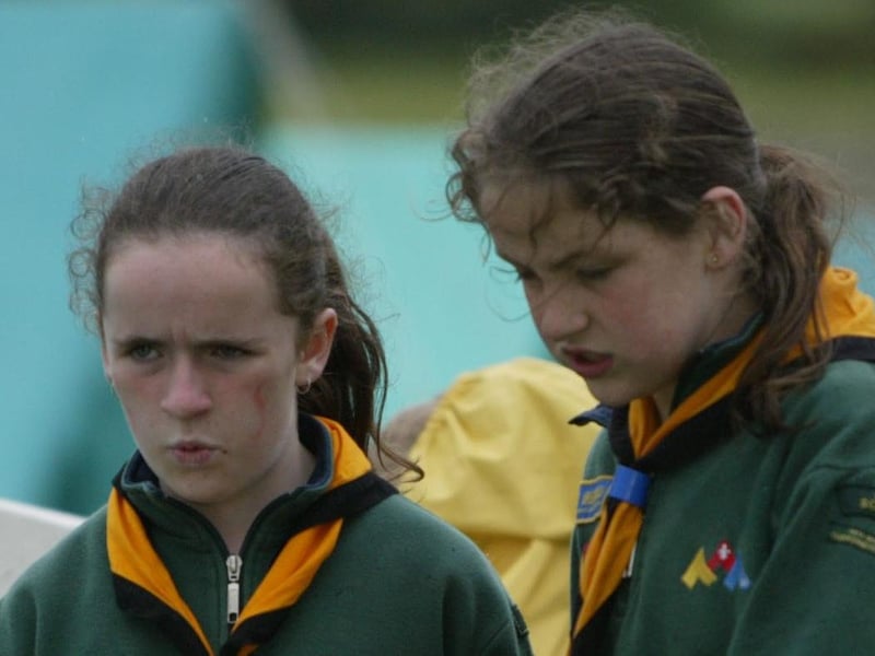 Sophie Harte and Leoinie MCNUlty concentrate on the nutty nature trail.  (0306JB57)
