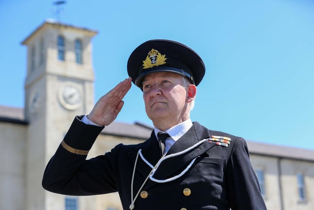 BoA Battle of the Atlantic 80th Anniversary event at Ebrington Square, Derry. The U-Boat Surrender Re-enactmen actor Neil (Royal; Naval Officer) . Credit ©Lorcan Doherty