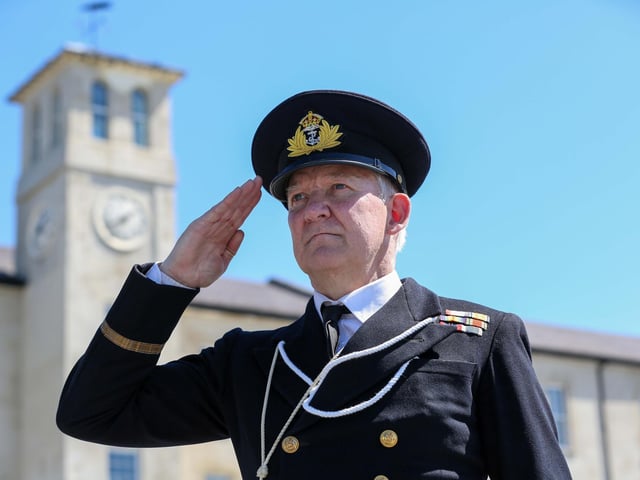 BoA Battle of the Atlantic 80th Anniversary event at Ebrington Square, Derry. The U-Boat Surrender Re-enactmen actor Neil (Royal; Naval Officer) . Credit ©Lorcan Doherty