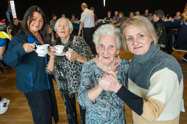 Enjoying the tea dance at the Millennium Forum are Lisa Heaney, Millennium Forum, participant Betty Gallagher, Lorraine Calderwood, Arts Council of Northern Ireland and Margaret Robertson.