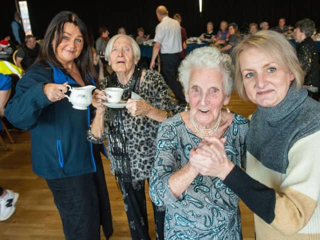 Enjoying the tea dance at the Millennium Forum are Lisa Heaney, Millennium Forum, participant Betty Gallagher, Lorraine Calderwood, Arts Council of Northern Ireland and Margaret Robertson.