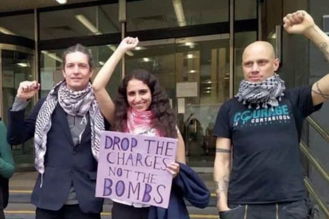 Huda Ammori, co-founder of the direct-action network, Palestine Action, (pictured centre), will be the main speaker at the Bloody Sunday rally.