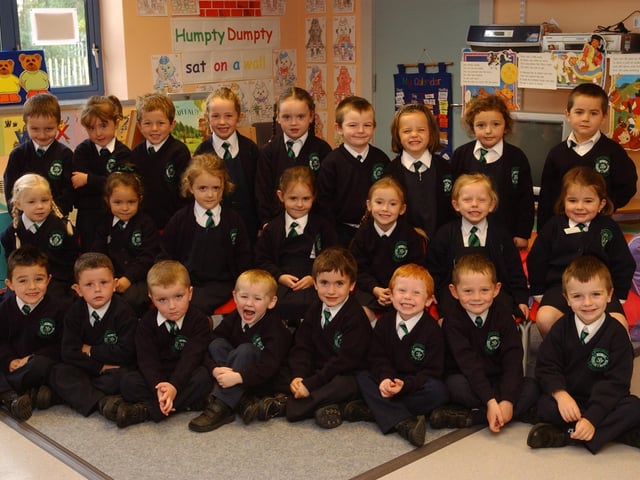 Primary 1 pupils from St Patricks Primary School, Pennyburn. (3009PG40):20 years on: Young people across Derry and Donegal starting school in September 2003
