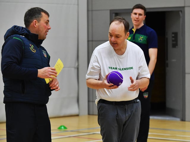 Action from the Cricket Blitz, organised by the North West Cricket Union, held in the Foyle arena on Monday afternoon. Photograph: George Sweeney