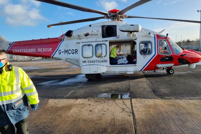 Scottish Coastguard taking Aoife to Newcastle hospital.