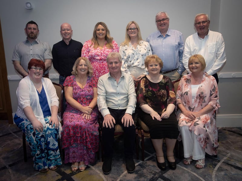 Mr. Paul Kealey, retiring vice princiipal, St. Joseph's Boys School pictured with his wife, daughter and family at Friday's retirement function in the Everglades Hotel, Derry.