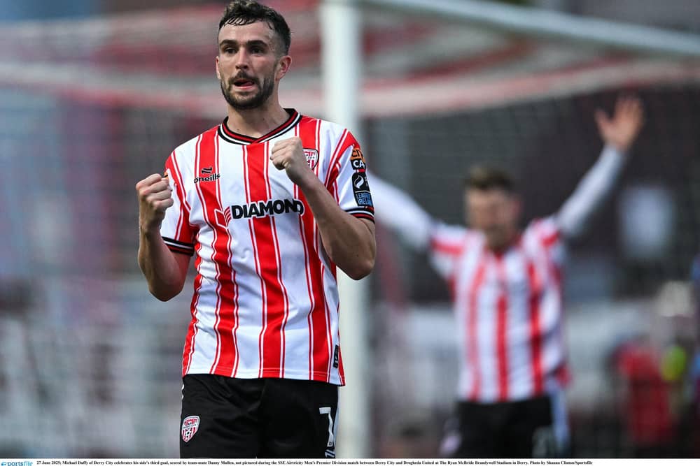 Michael Duffy of Derry City celebrates.