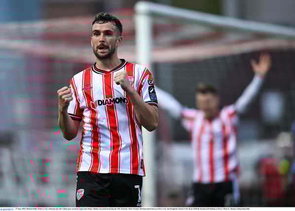 Michael Duffy of Derry City celebrates.