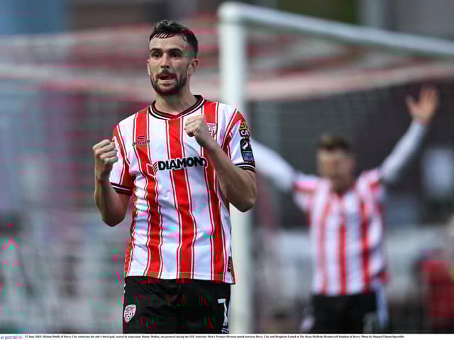 Michael Duffy of Derry City celebrates.