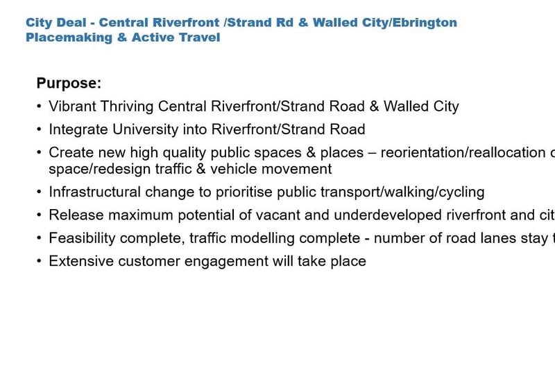 City Deal Central Riverfront/Strand Road and Walled City/Ebrington project presentation slide 3.
