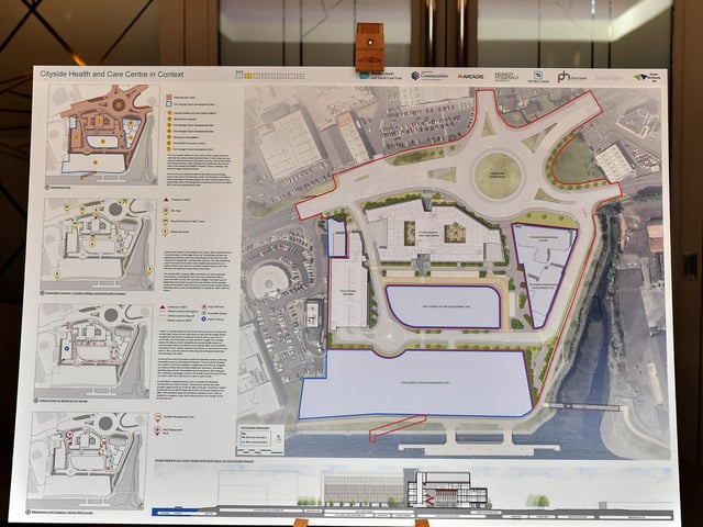 Project designs for the WHSCT’s development proposal for a Cityside Health and Care Centre, at the former Fort George site, displayed at an public Consultation Event held in Da Vinci’s Hotel. Photo: George Sweeney
