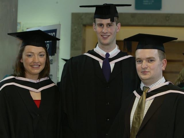 Ann Toye (Manorcunningham), Paul Aiken (Derry) and Michael Boyle (Limavady) who were conferred with BA in Electronics and Computing. (1107JB50)