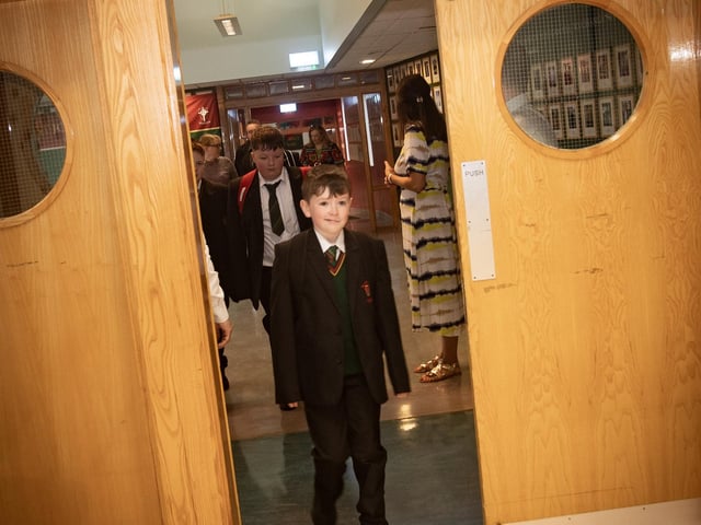 Students making their way to the Assembly Hall at St. Joseph's on Monday morning. : St. Joseph's Boys School welcomes latest influx of Year 8 pupils