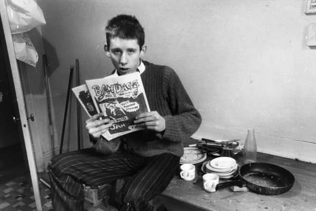 19-year-old Shane MacGowan, editor of punk rock magazine 'Bondage' in his office at St Andrews Chambers, Wells Street, London. He went on to front The Pogues. Original Publication: People Disc - HJ0379 (Photo by Sydney O'Meara/Getty Images)