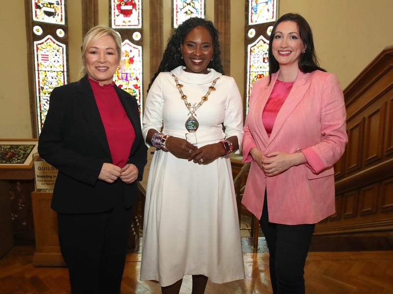 First Minister Michelle O’Neill, Mayor of Derry Lilian Seenoi-Barr, Deputy First Minister Emma Little-Pengelly