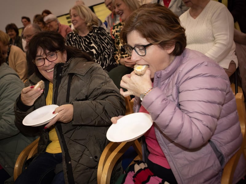 Trying out the scotch eggs were Debbie McKane and Anne White on Tuesday night at OLT. (Photos: Jim McCafferty Photography)