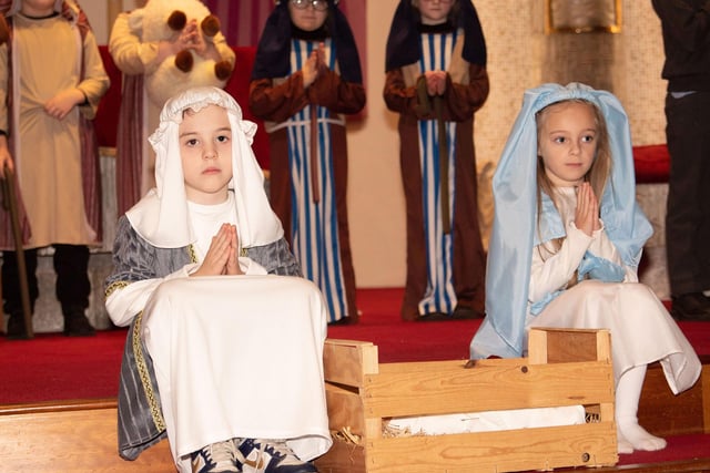 Mary, Joseph and the Baby Jesus pictued on the altar during Wednesday's St. Brigid's PS Nativity.