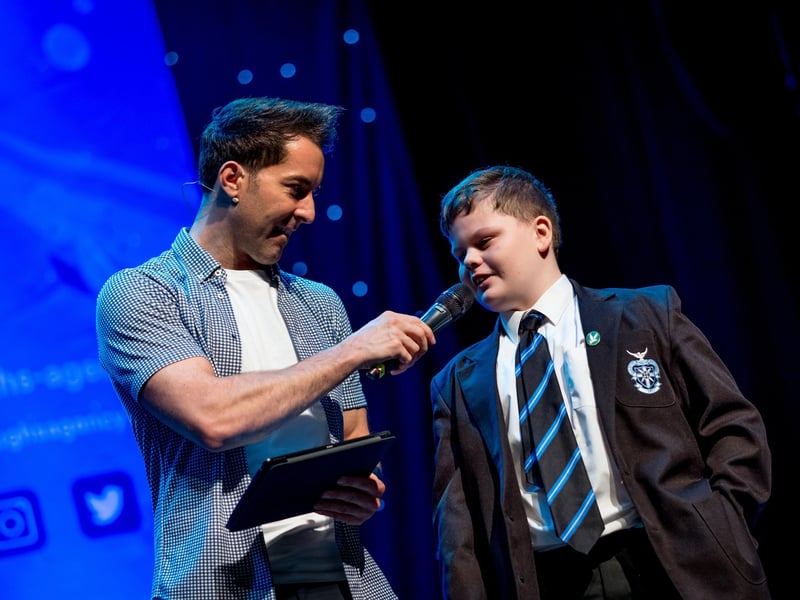 Mark The Science Guy and a student from St Columb's College