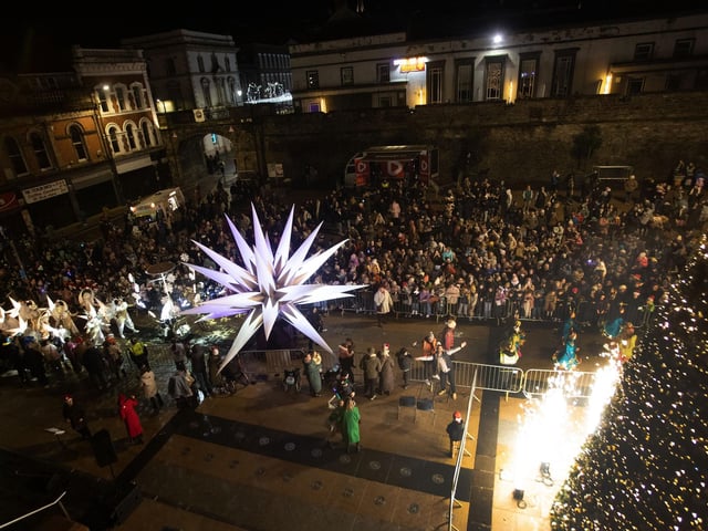 The magical scene in Guildhall Square on Friday night as the Christmas Tree is switched on.