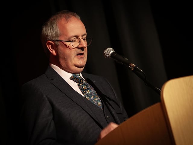 Mr. John Harkin, Principal, Oakgrove Integrated College, addressing the attendance at Senior Prizegiving.