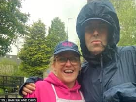 Liam Gallagher has visited Toll Bar Fish and Chips in the village of Stoney Middleton in Derbyshire.