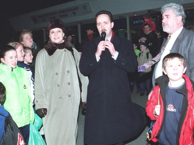 The Lisnagelvin Shopping Centre Christmas lights switch on back in the year 2000 with Mayor Cathal Crumley.