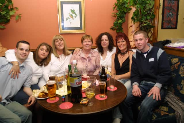 Mark Kavanagh, Nicole Clifford, Vic Walker, Bernie Campbell, Mena Allen, Sindy Barbour, Decky Tyre relaxing during Mena's birthday party.