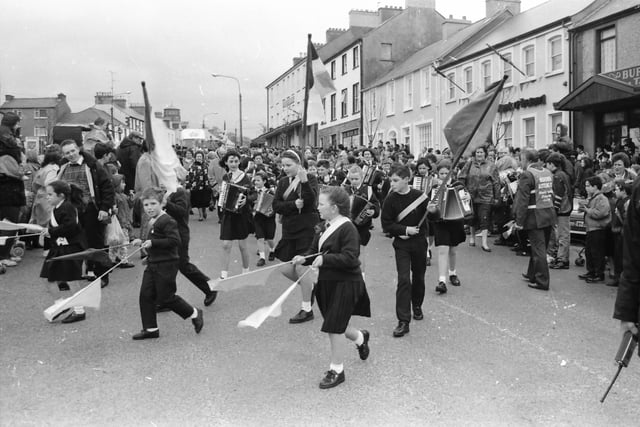 Young band members at the St. Patrick's Day parade in Moville on March 17, 1993.