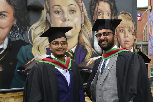 Graduate ‘ Ashrith P Murthy and Abhish Hari Graduated in MSc Data Science pictured in Derry at the Millennium Forum. Picture By: Arthur Allison/Pacemaker Press.
