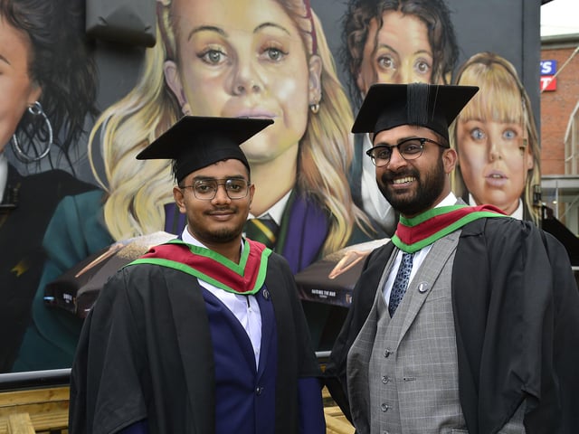 Graduate ‘ Ashrith P Murthy and Abhish Hari Graduated in MSc Data Science pictured in Derry at the Millennium Forum. Picture By: Arthur Allison/Pacemaker Press.