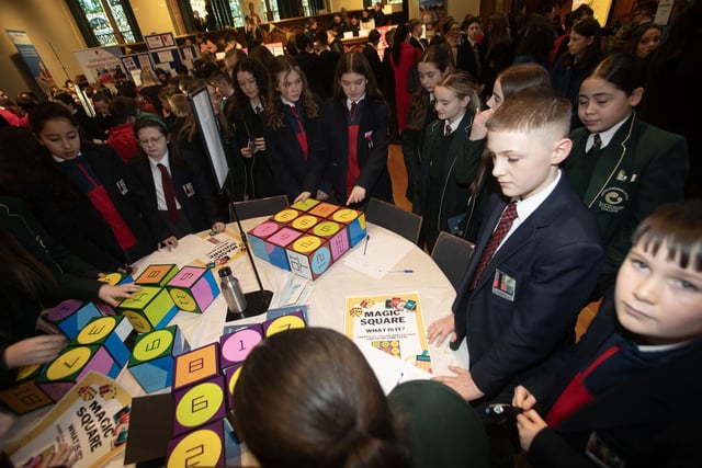Students taking part in one of the maths tests at Friday's Maths Fest event.
