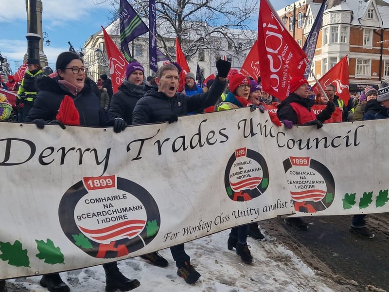 Striking public sector workers in Derry.