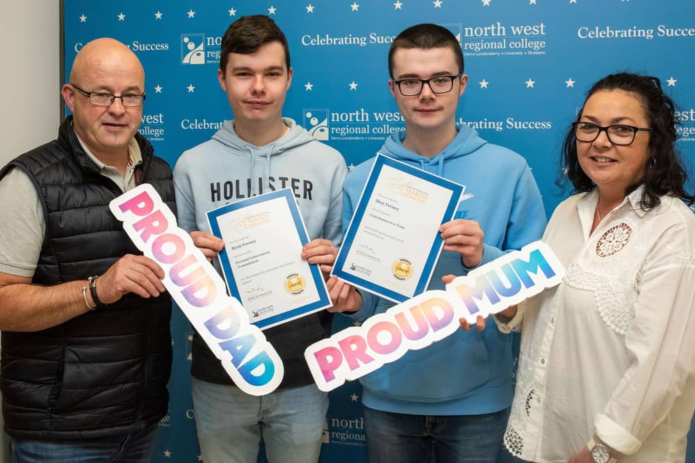 Brothers Ryan and Shay Feeney celebrate with mum and dad Sean and Rachel at Best in FE.