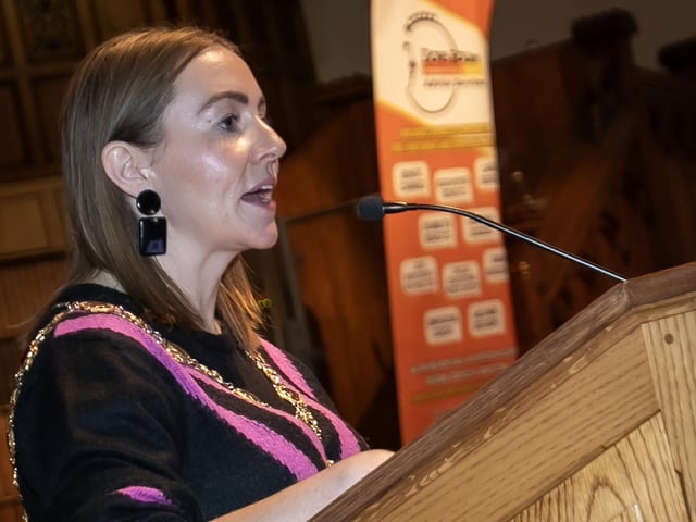 The Mayor, Grace Ui Niallais addressing the attendance at last week's Dove House Advocacy Project's 'Be The Change' conference in the Guildhall. (Photos: Jim McCafferty Photography) : .